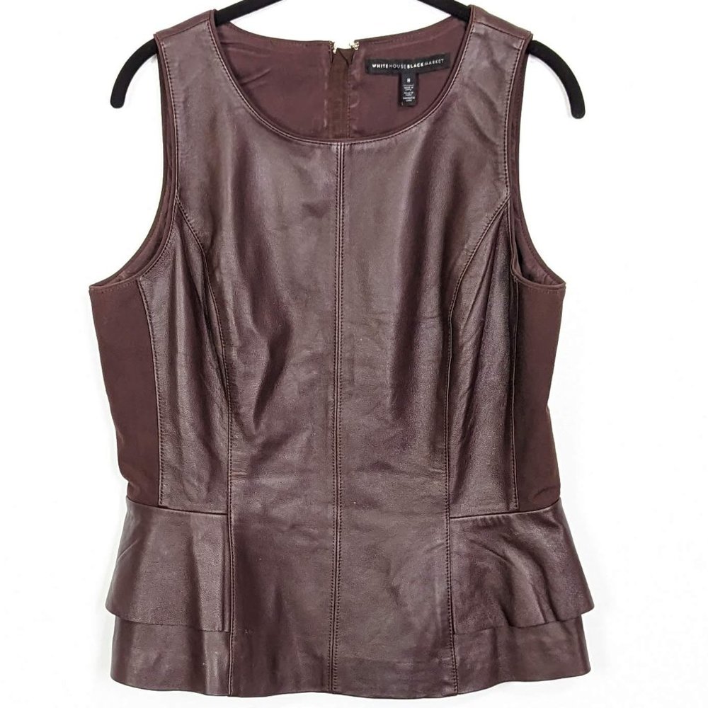 WHBM Brown Genuine Leather Peplum Tank Top Size 8